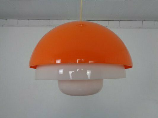 Space Age Orange & White Ceiling Lamp, Italy, 1970s photo for sale