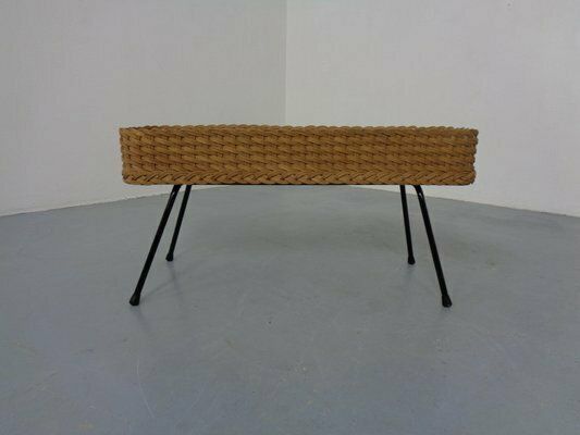 Large German Flower Planter In Rattan And Steel, 1950s
