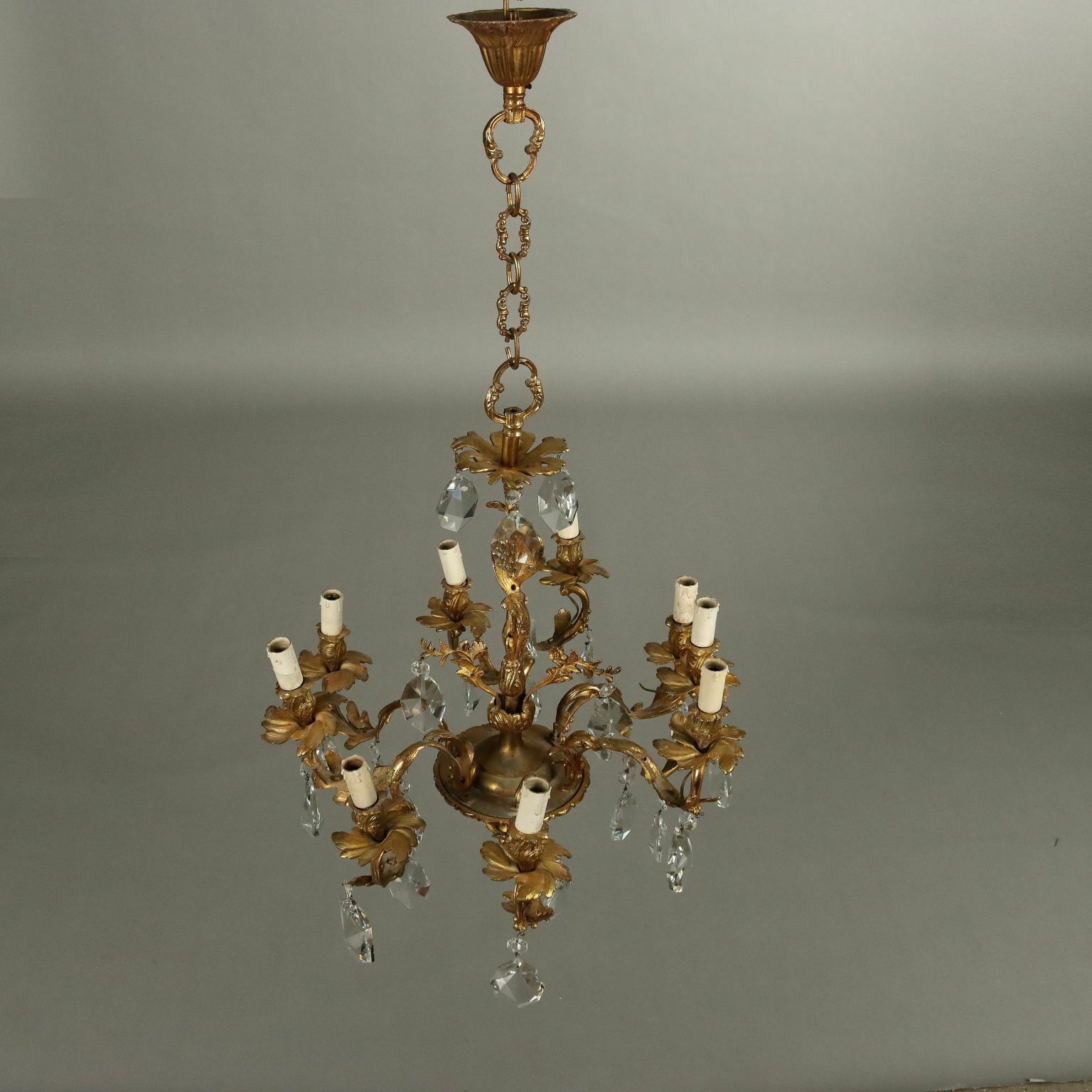 Antique Chandelier Rococo Style Gilded Bronze XX Century photo vintage