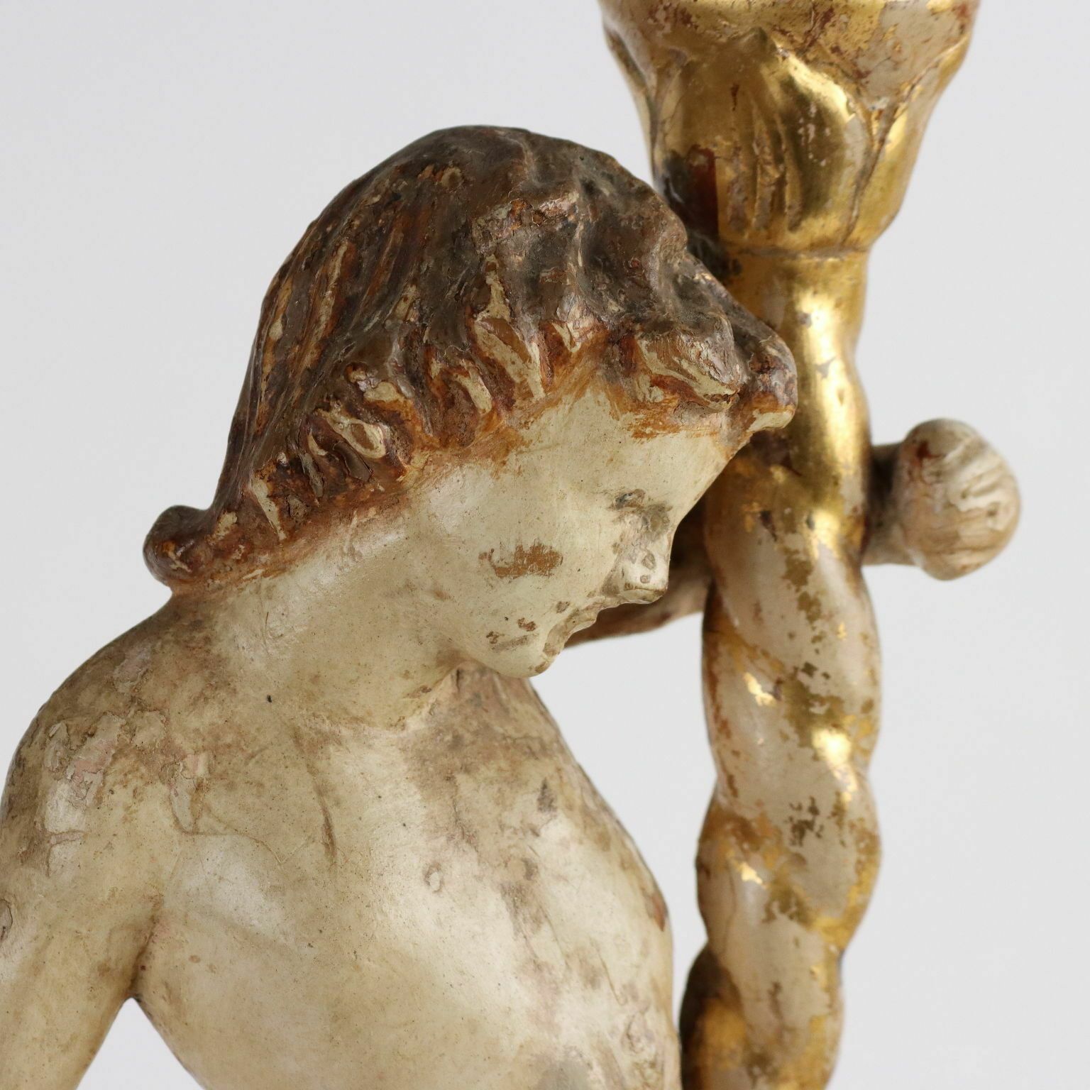 Antique Candle Holder Angel Wood Italy XVIII Century photo Home Decor