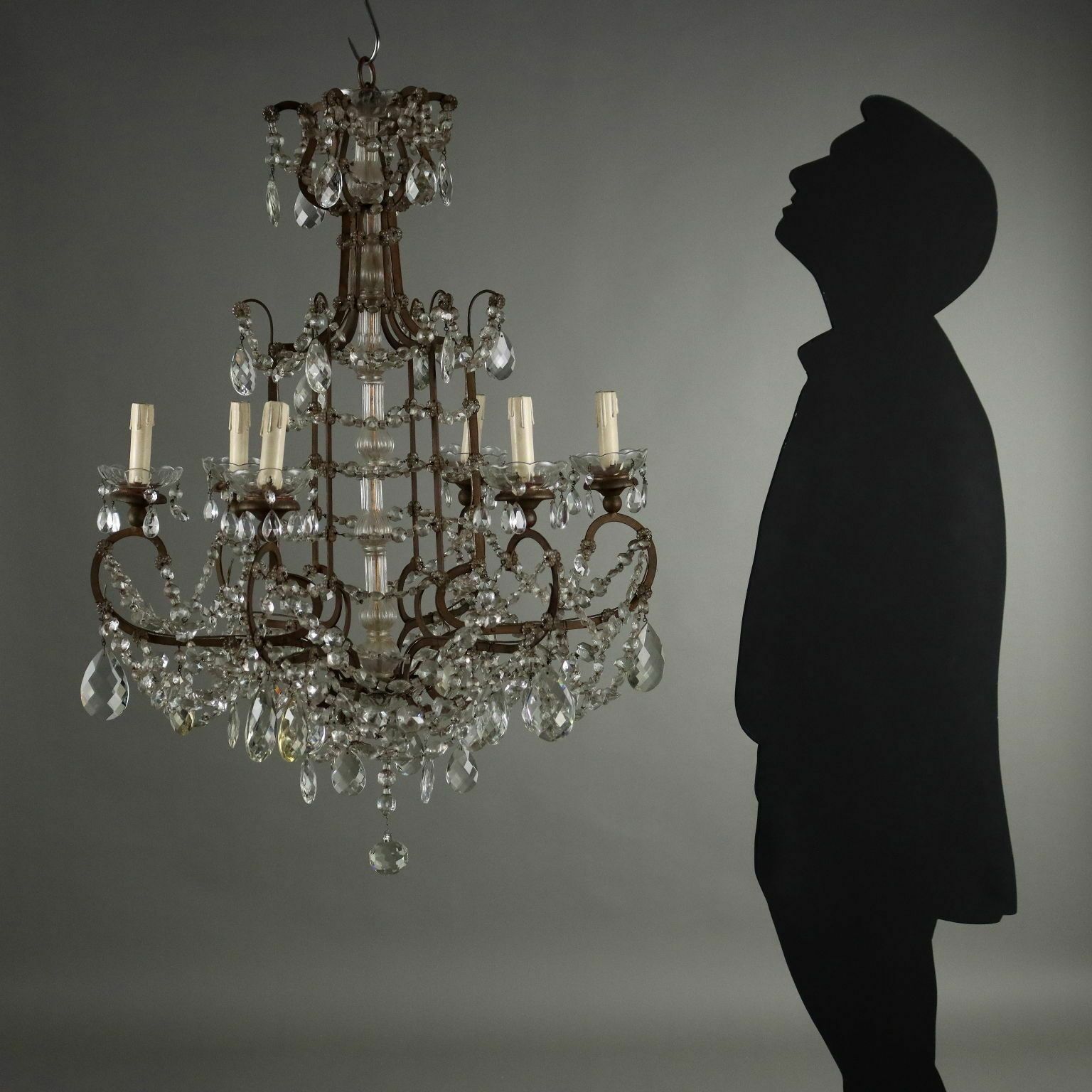 Antique Chandelier Metal Glass Italy XX Century photo furniture