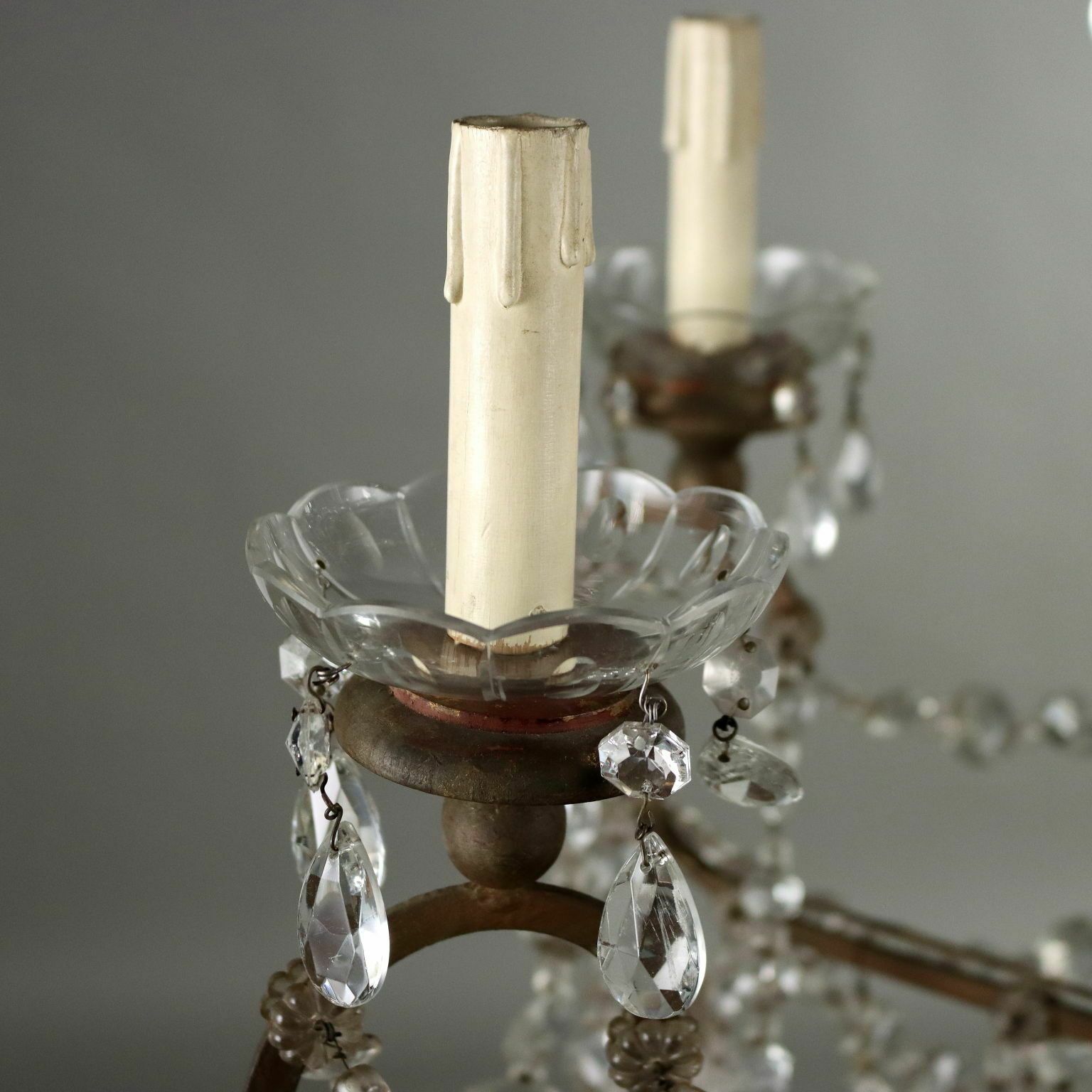 Antique Chandelier Metal Glass Italy XX Century photo Lighting