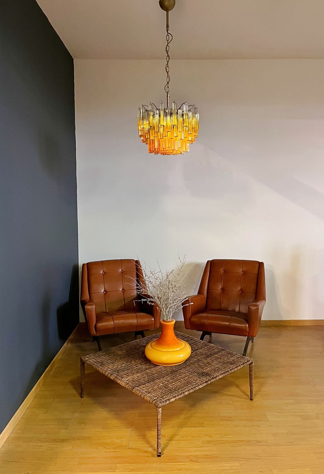 Gorgeous Vintage Chandelier – 107 Quadriedri Amber Shade   Gold Metal Frame photo furniture