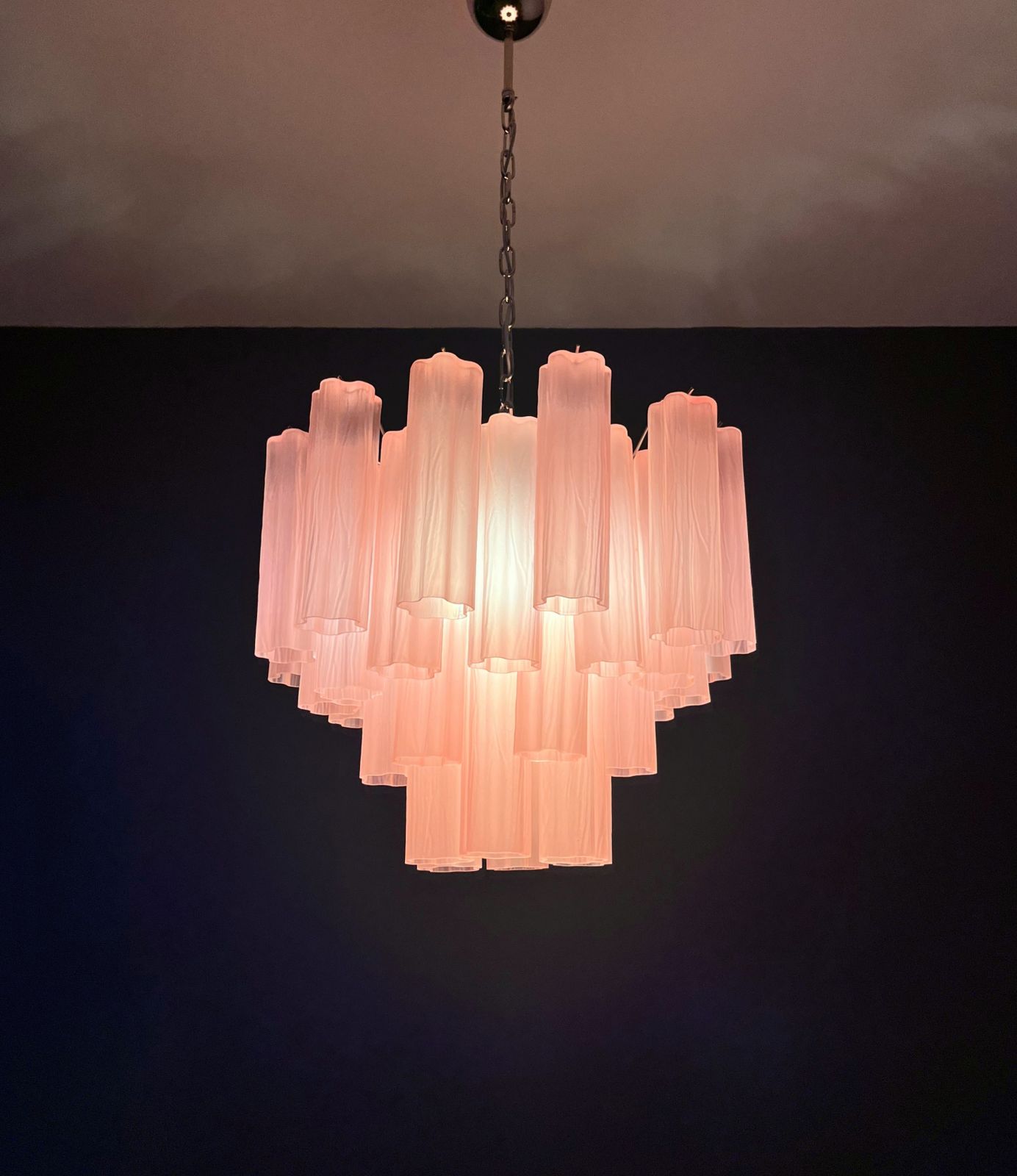 Fantastic Murano Glass Tube Chandelier   36 Pink Etched Glass Tube photo vintage