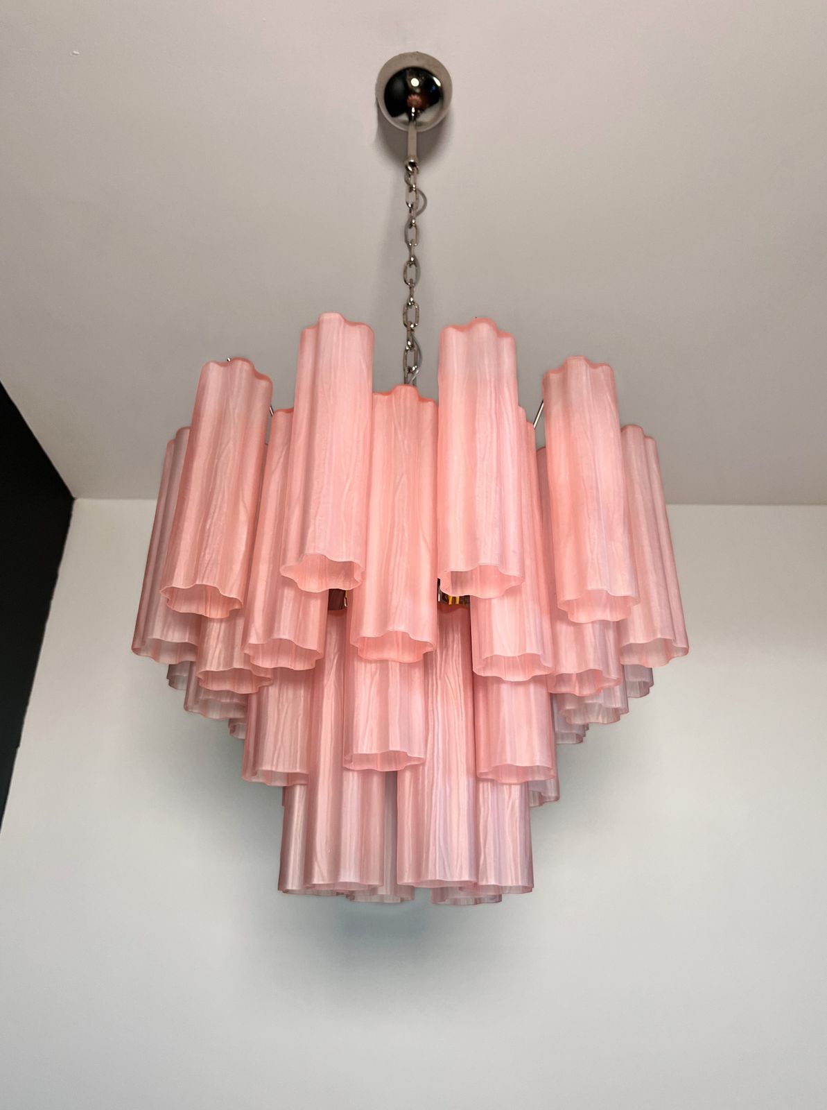 920.0 Fantastic Murano Glass Tube Chandelier   36 Pink Etched Glass Tube photo