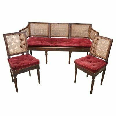 Walnut And Vienna Straw Sofa With Chairs,18th Century, Set Of 3