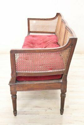 photo vintage Walnut And Vienna Straw Sofa With Chairs,18th Century, Set Of 3