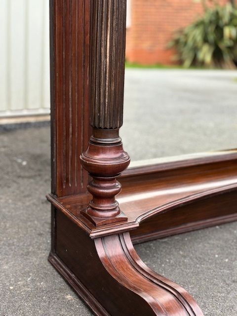 Rare Victorian Mirror Backed Mantel | Hand Carved Detail | Large Statement Piece photo vinterior