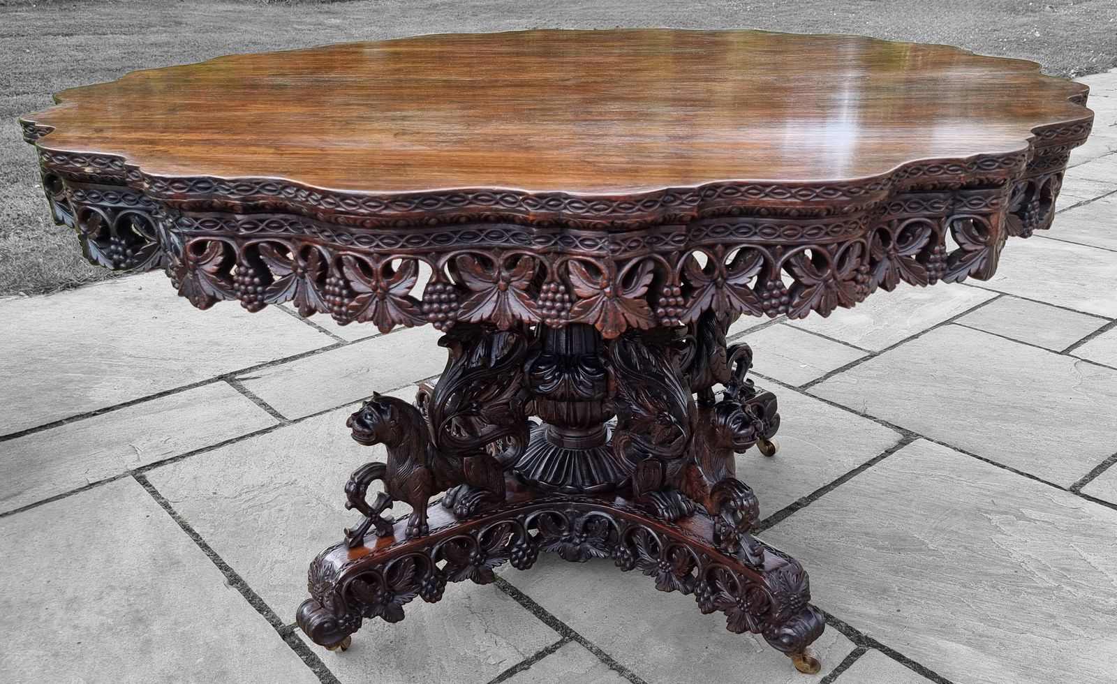 19th Century Indian Carved Padauk Wood Table Circa 1860, Highly Decorative