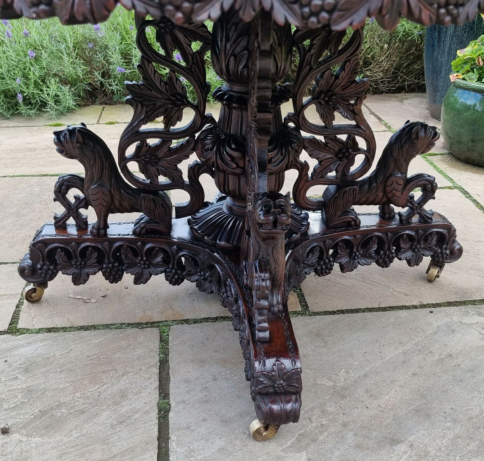 19th Century Indian Carved Padauk Wood Table Circa 1860, Highly Decorative photo vinterior