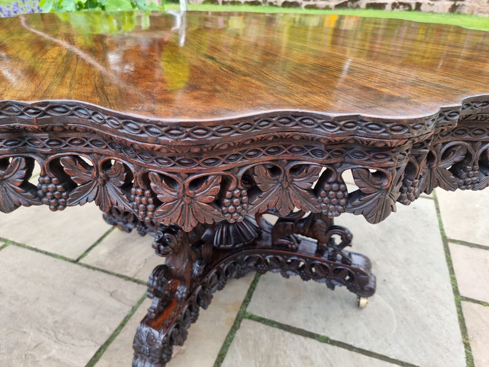 Furniture 19th Century Indian Carved Padauk Wood Table Circa 1860, Highly Decorative photo