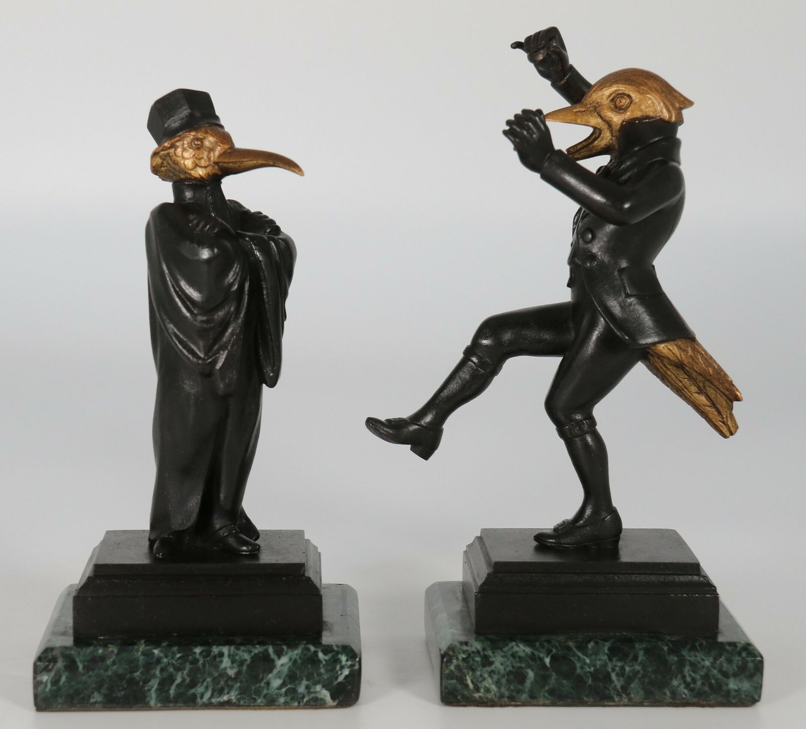 Antique Pair Of French Bronze Caricature Figures Of Theatrical Birds, Circa 1880 photo for sale
