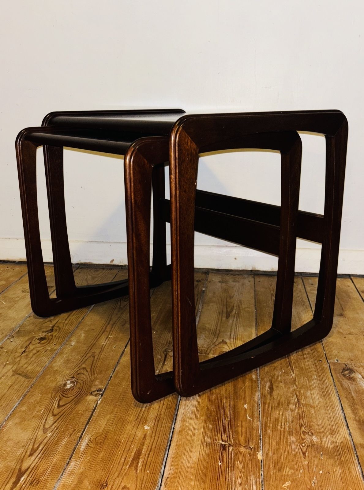 Set Of 2 Vintage Nest Of Tables Mid Century Solid Wood Mahogany Mcm photo for sale