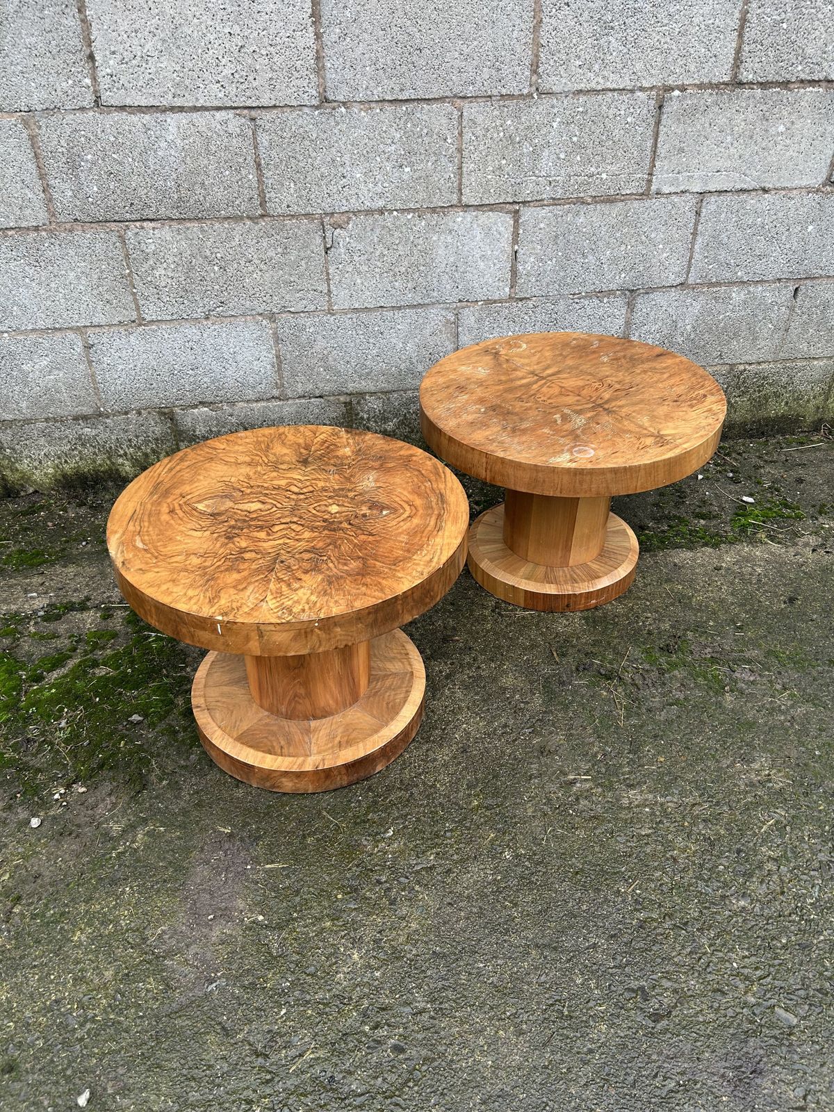 Pair Of Art Deco, Burr Walnut Circular Side Tables photo for sale