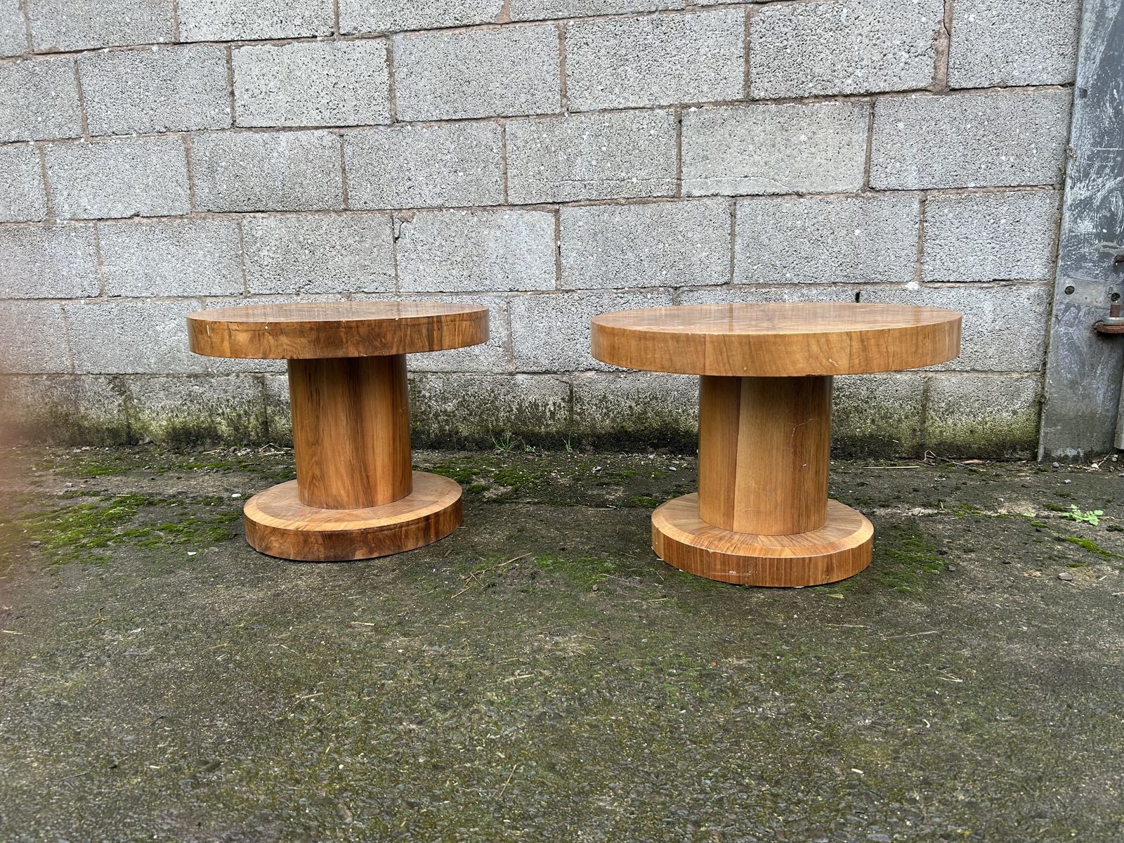 Pair Of Art Deco, Burr Walnut Circular Side Tables photo buy