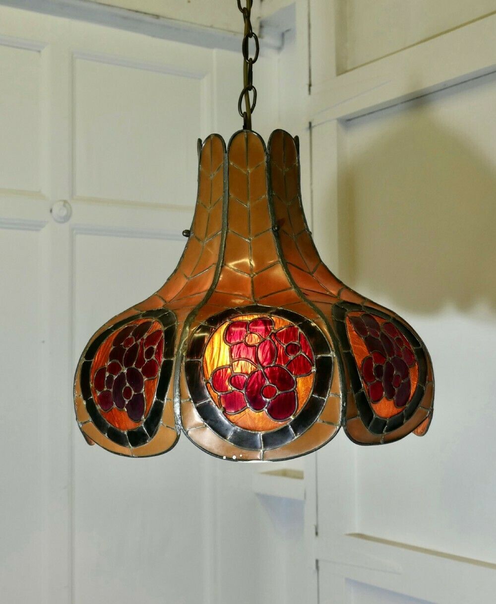 Pop Art Classic, A 1960s Tiffany Style Moulded Leaded Ceiling Shade photo vintage