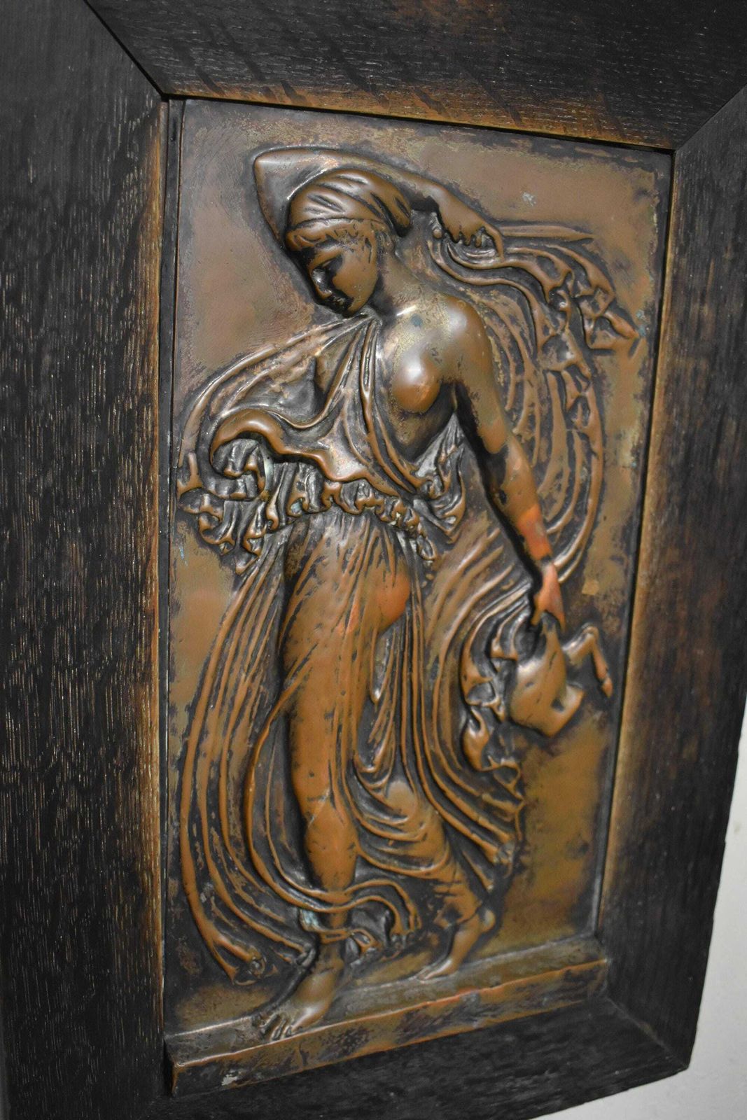 Art Nouveau Copper Repousse Panel   Arts & Crafts Bronze Figure photo Art