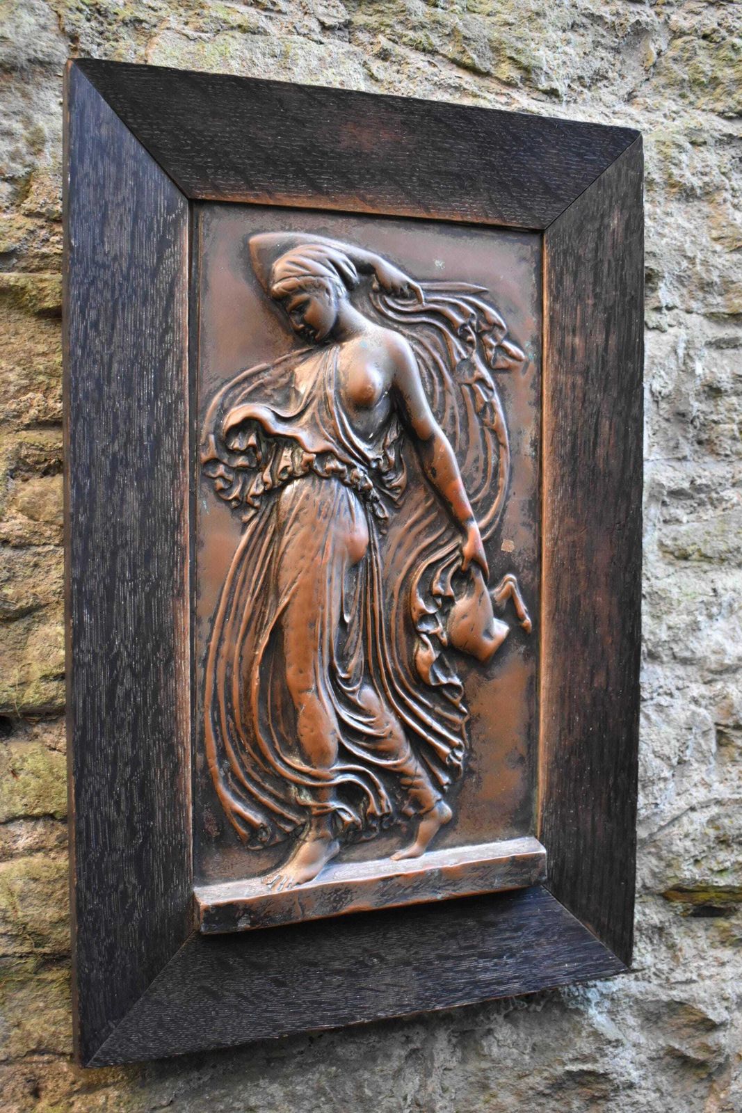 Art Nouveau Copper Repousse Panel   Arts & Crafts Bronze Figure photo vintage