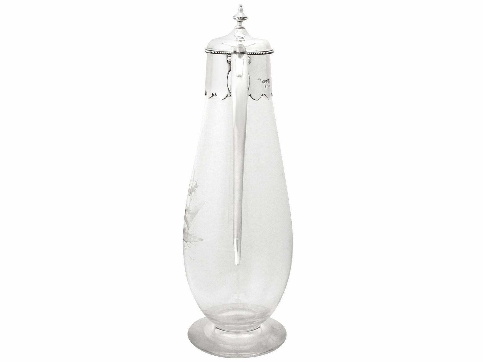 19th Century Antique Victorian Glass And Sterling Silver Mounted Claret Jug photo 2127.0