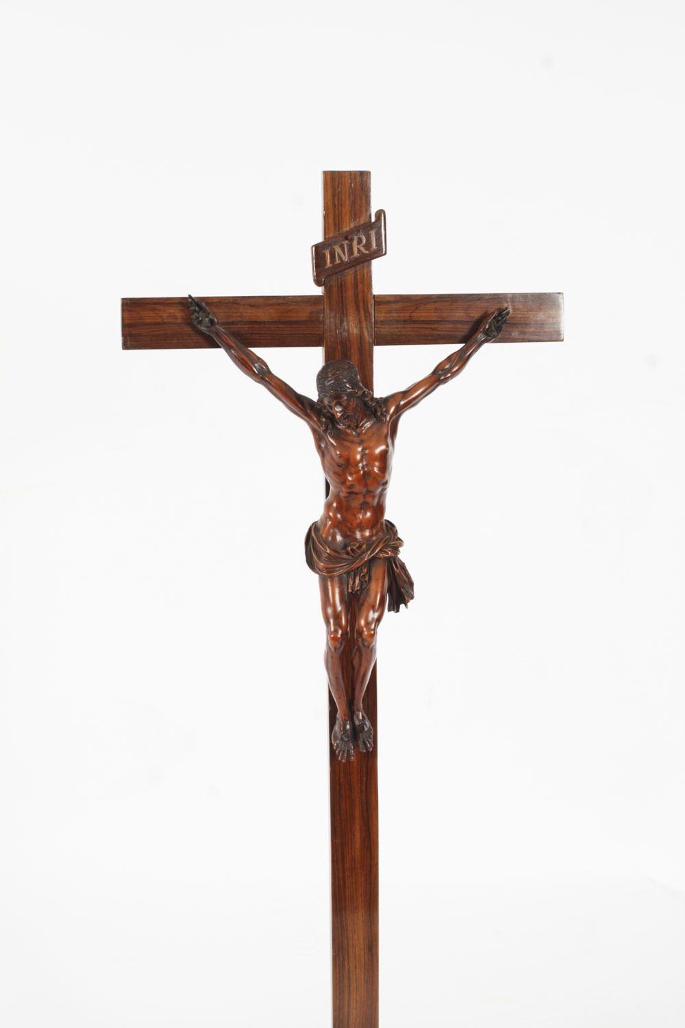 Antique 2ft French Box Wood Corpus Christi Olive Wood Cross & Base 17th C photo Home Decor