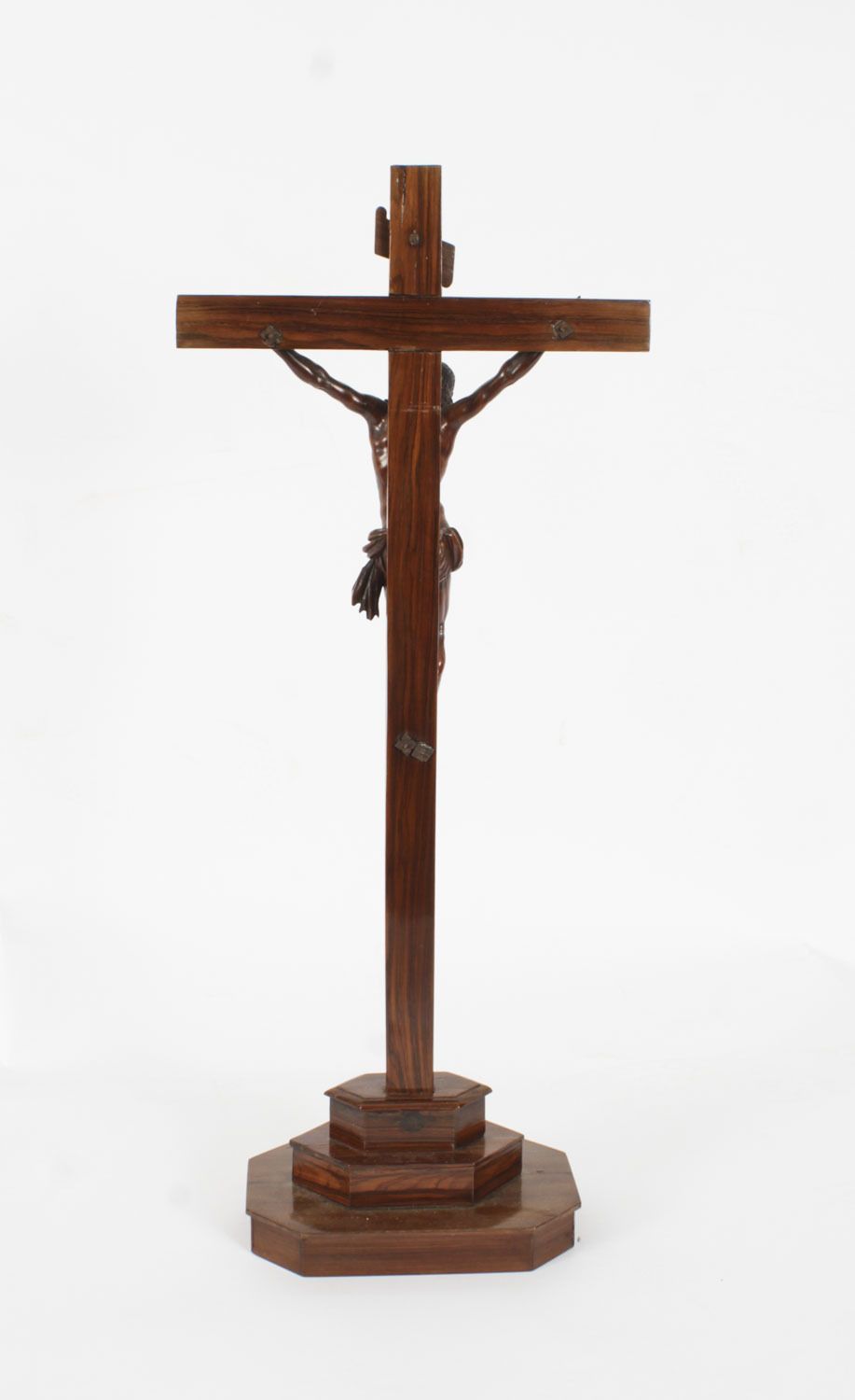 Antique 2ft French Box Wood Corpus Christi Olive Wood Cross & Base 17th C photo vintage