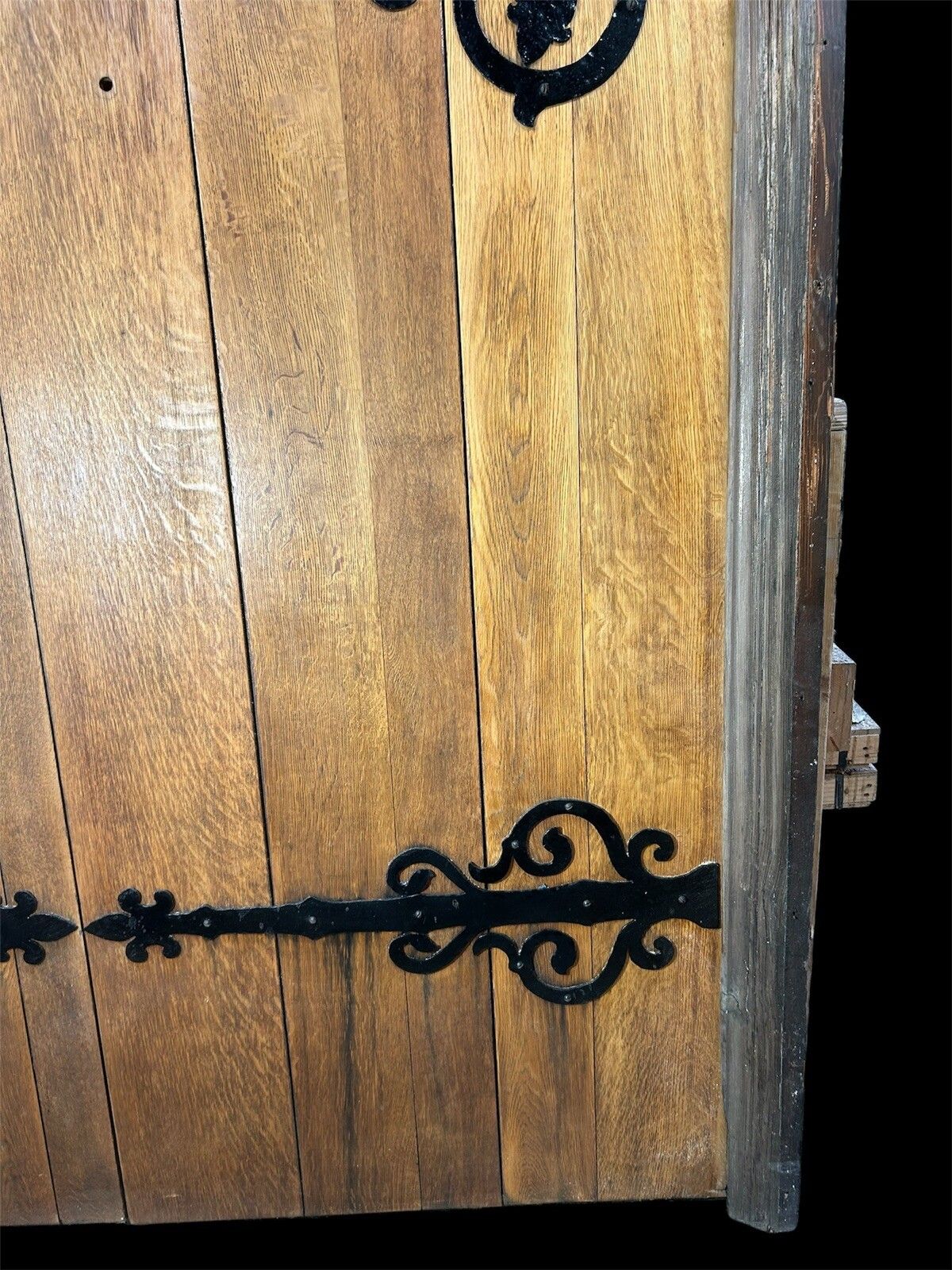 photo furniture Large Oak Front Doors Frame Reclaimed Period Double Period Manor Carved Iron