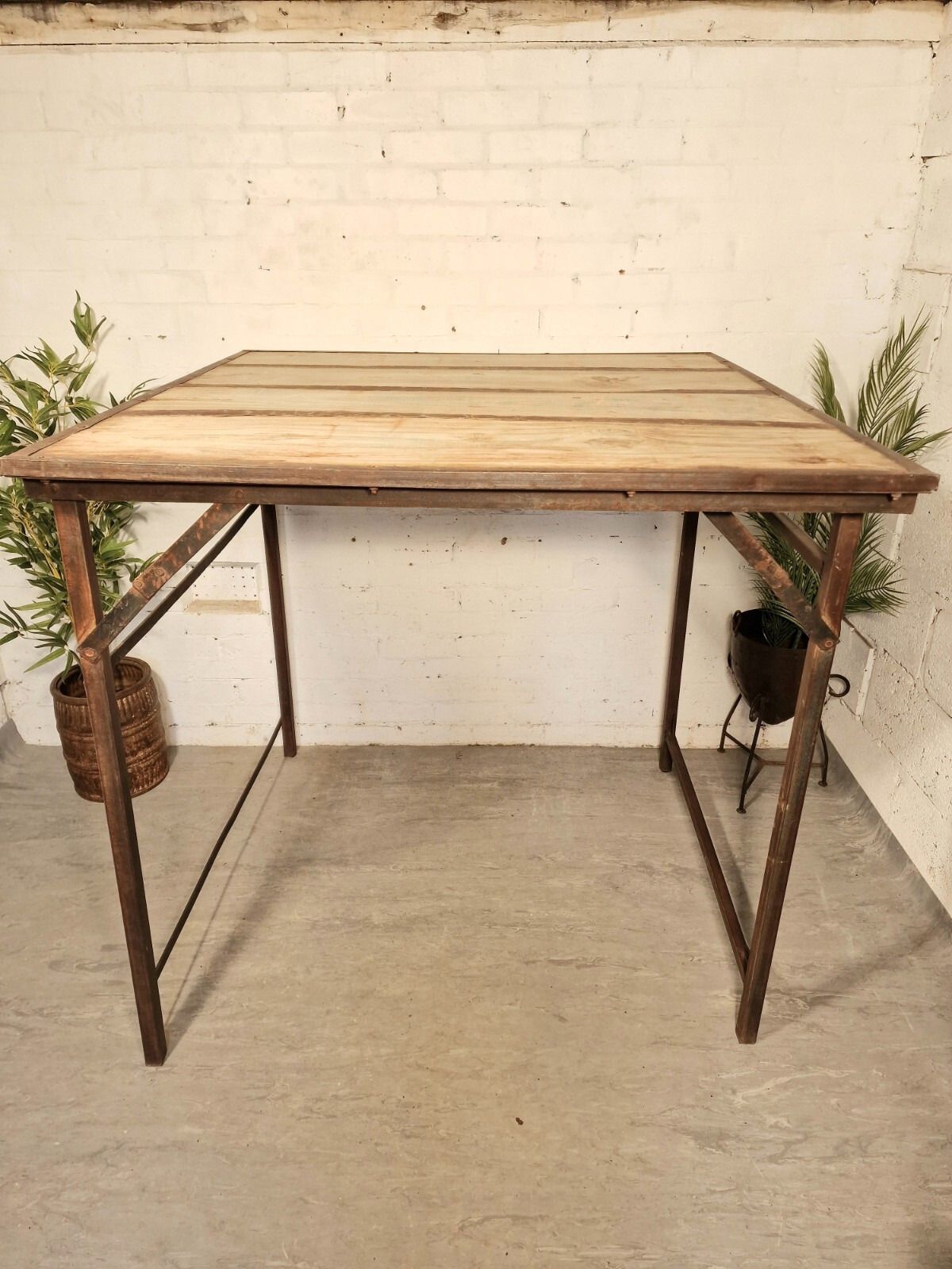 Large Vintage Rustic Folding Wooden Wedding Events Bar Garden Trestle Table photo furniture