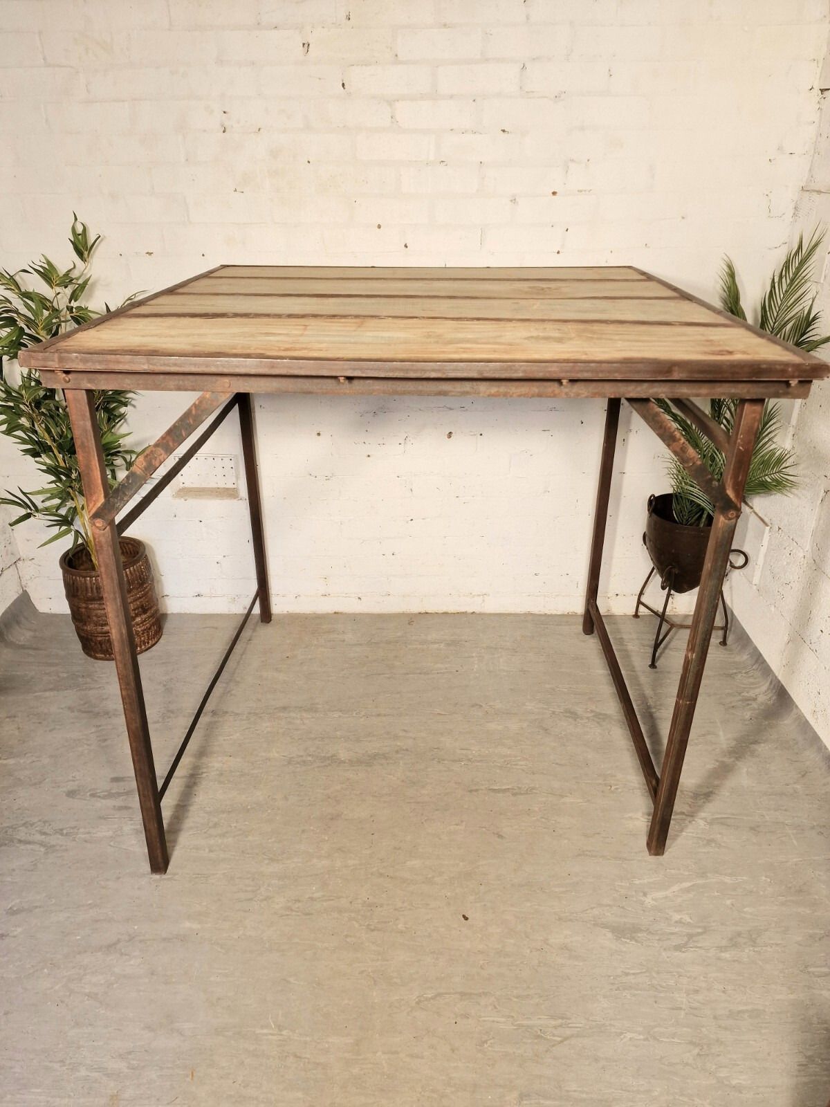Large Vintage Rustic Folding Wooden Wedding Events Bar Garden Trestle Table photo vinterior