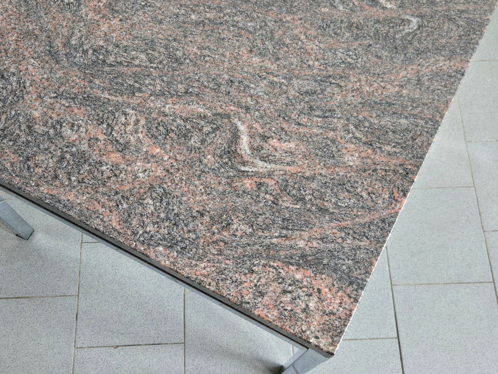 Vintage 1970s Granite Pink & Steel Chrome Side Coffee Table Dlg Florence Knoll photo Furniture