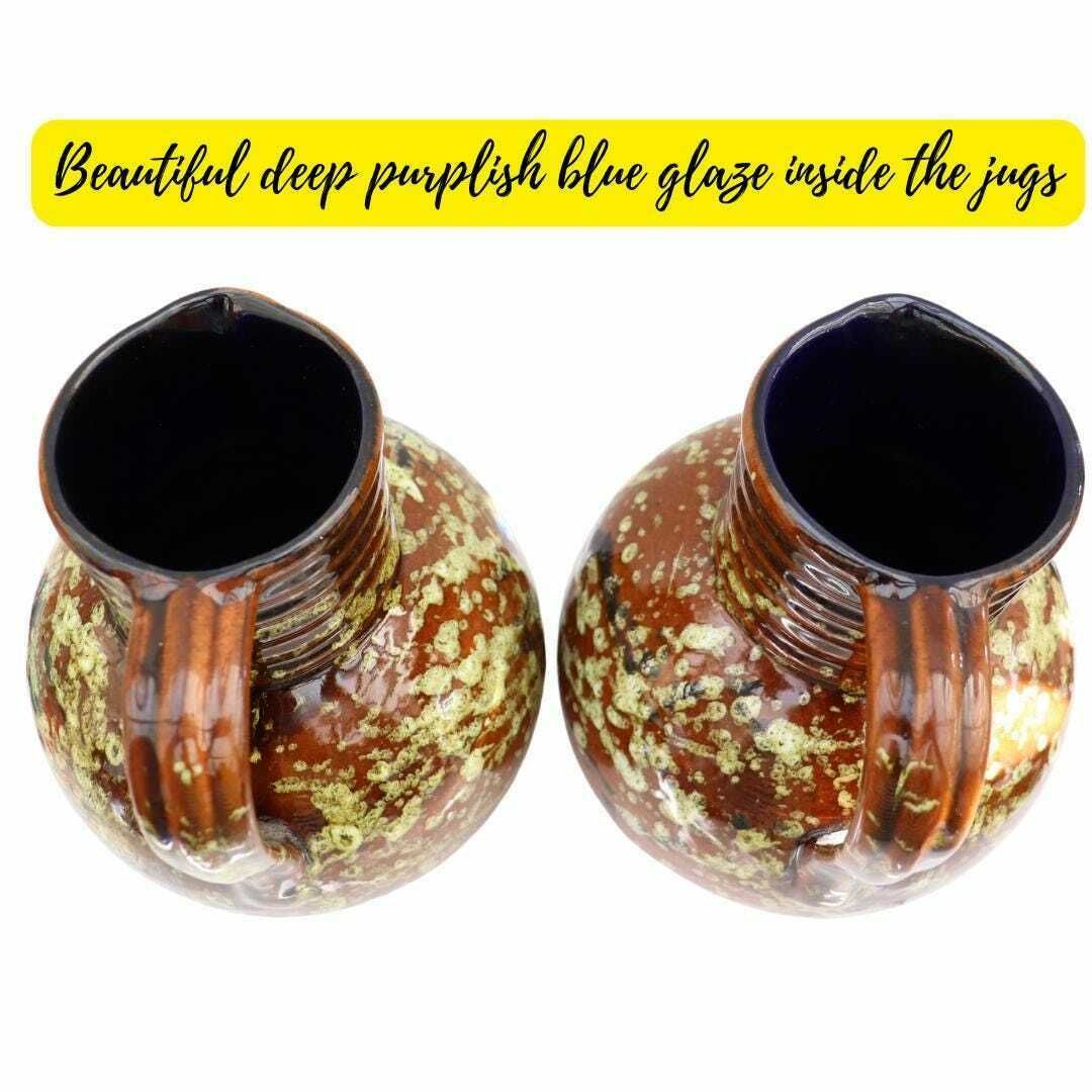 Pair Of Mid Century Marei Keramik Vase Jug 7302 Brown And Deep Blue, Pair Of West German Vases Earthy Tones photo for sale
