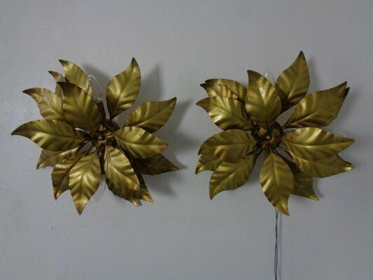 Golden Flower Shape Flushmounts By Hans Kögl, 1970s, Set Of 2 photo for sale