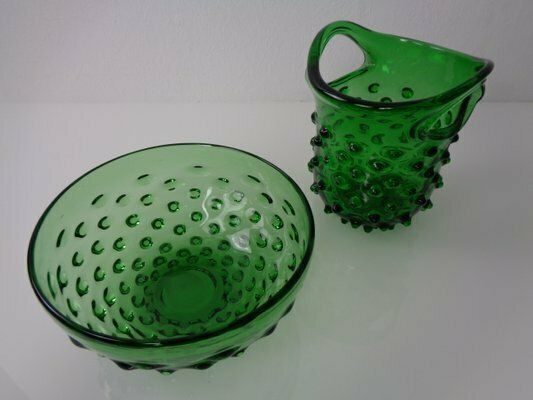 Italian Green Bubble Glass Bowls By Empoli, 1960s, Set Of 2 photo 208.0