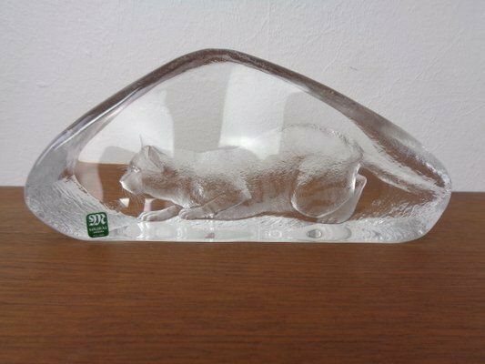 Large Crystal Glass Cat Sculpture By Mats Jonasson For Maler As, Sweden, 1980s photo furniture