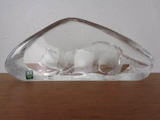 Large Crystal Glass Cat Sculpture By Mats Jonasson For Maler As, Sweden, 1980s photo 158.0