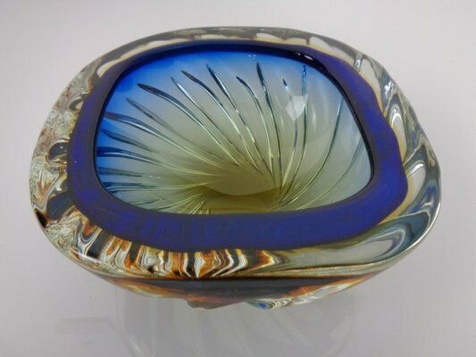 Blue Brown Sommerso Murano Glass Bowl Or Ashtray By Flavio Poli, Italy, 1960s