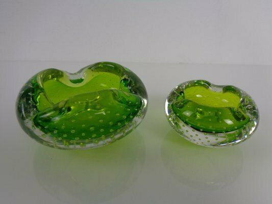Green Sommerso Murano Glass Ashtrays, Italy, 1960s, Set Of 2 photo for sale