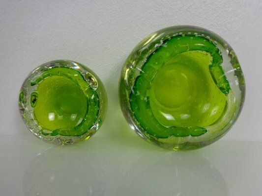 photo furniture Green Sommerso Murano Glass Ashtrays, Italy, 1960s, Set Of 2