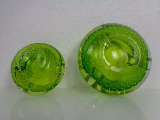 Home Decor Green Sommerso Murano Glass Ashtrays, Italy, 1960s, Set Of 2 photo