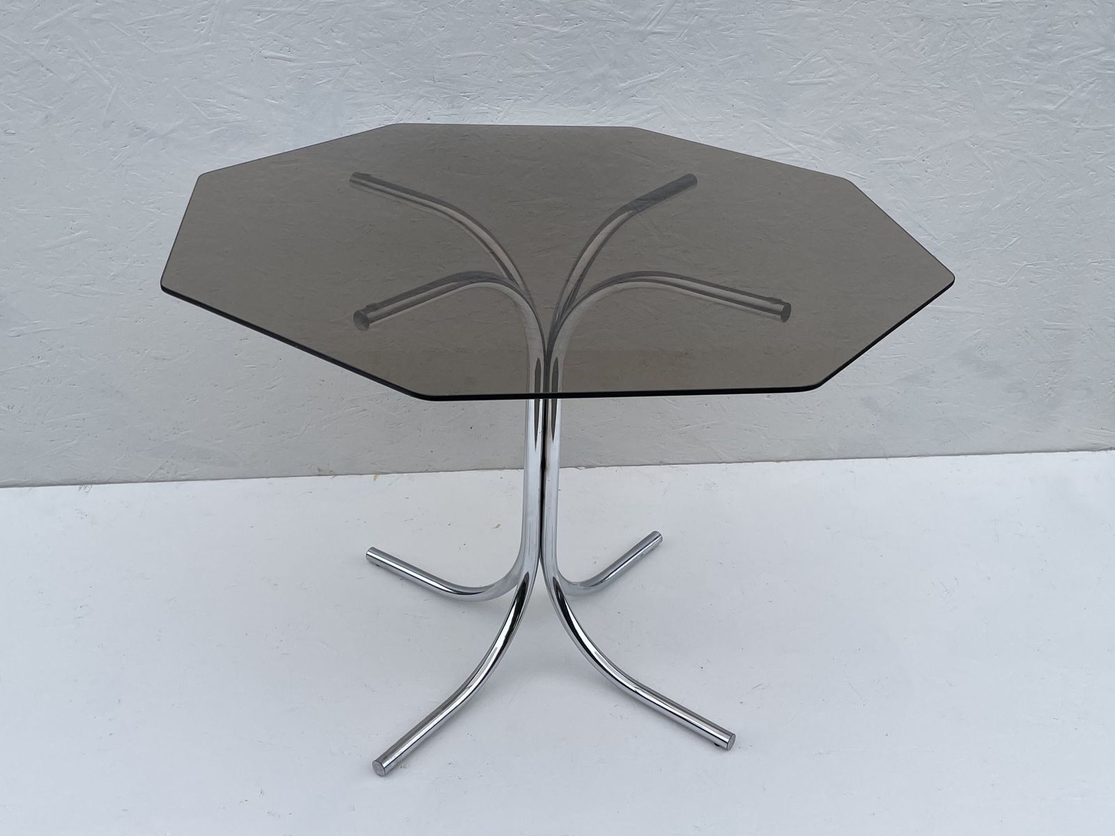 1970's Bauhaus Influenced Chrome And Smoked Glass Hexagonal Dining Table photo furniture