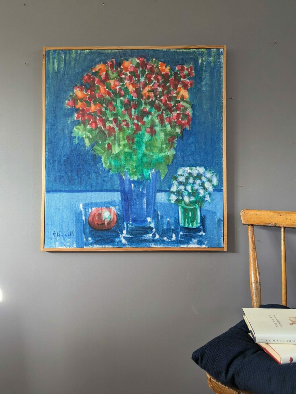 Floral By Blue Oil Painting, Modernist photo furniture