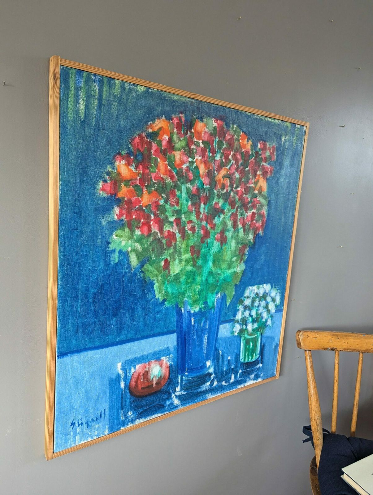 Floral By Blue Oil Painting, Modernist photo for sale