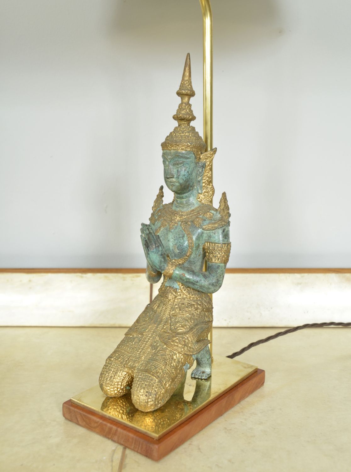 2200.0 Pair 1960s Bronze Brass Gilt Thai Teppanom Buddha Table Lamps James Mont Style Belgium photo