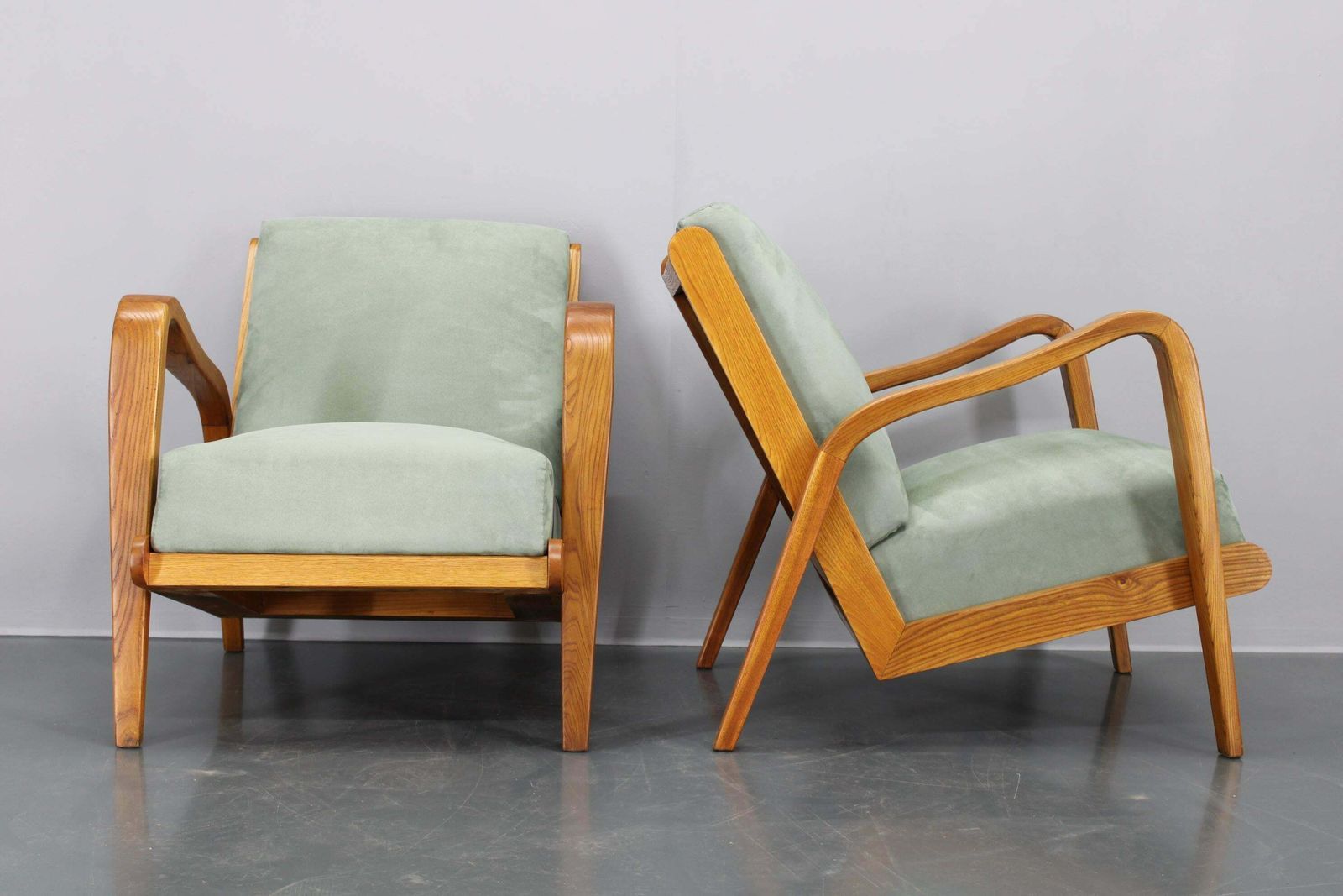 Kozelka En Kropacek – Paar Eiken Fauteuils, Zeldzaam Model, Ca. Jaren 1960, Nagezien En Opgeknapt photo buy