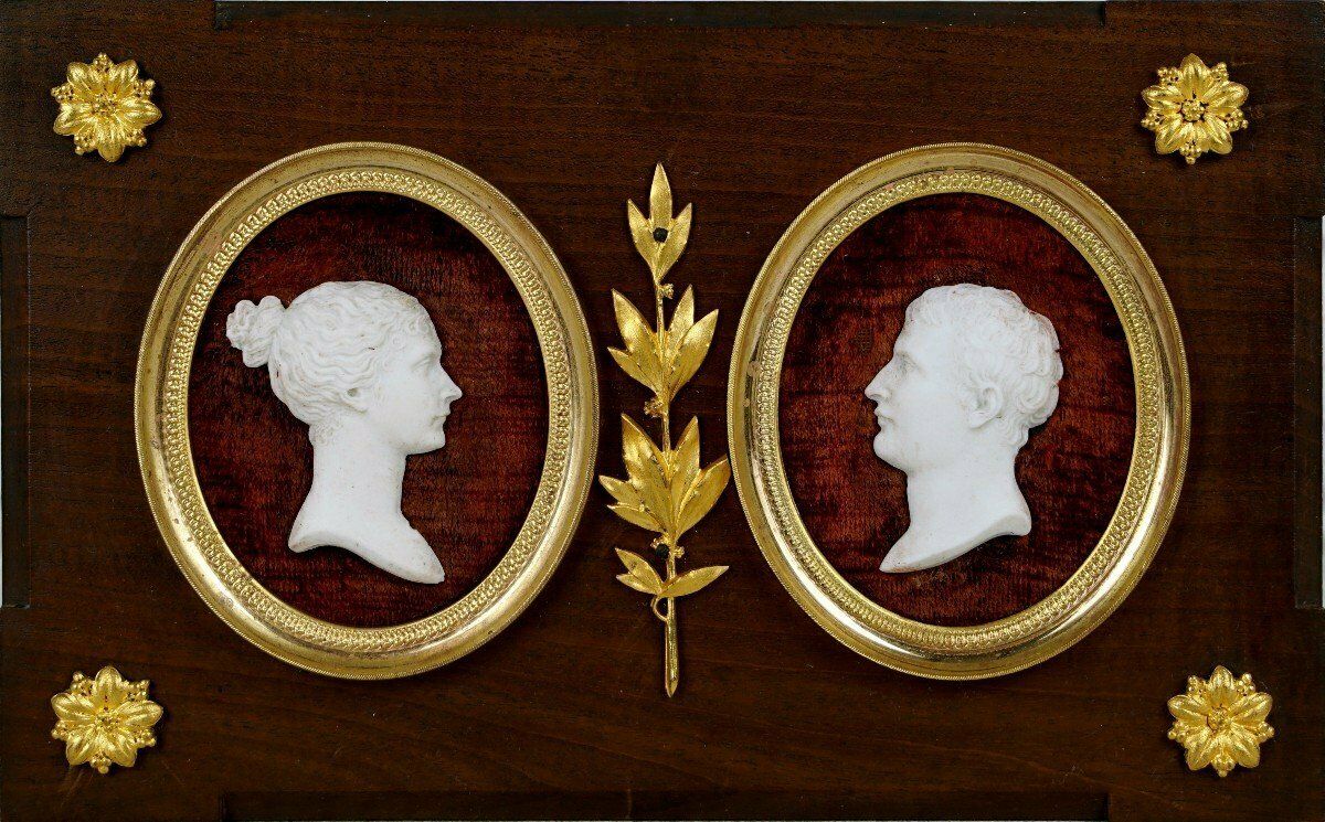 Pair Of Biscuit Porcelain Medallions "Napoleon And Marie Louise"   Sèvres   19th Century