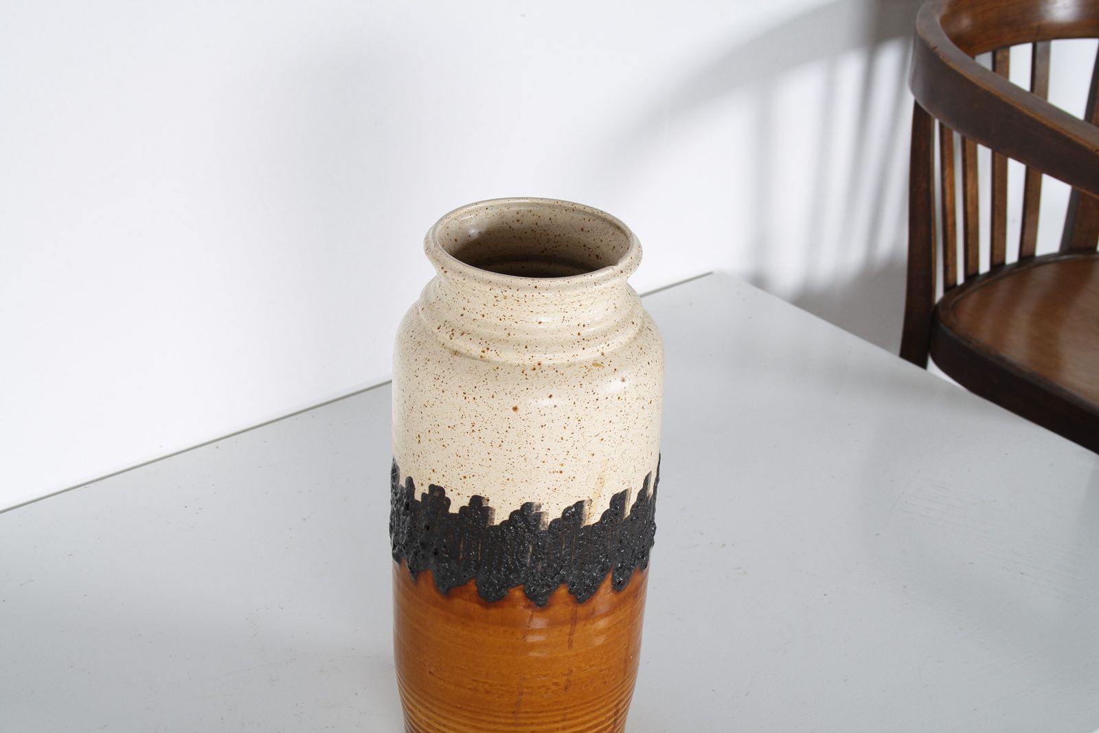 Home Decor A Large Vibrant West German Pottery Fat Lava Vase In Orange, Black And Cream By Bay photo