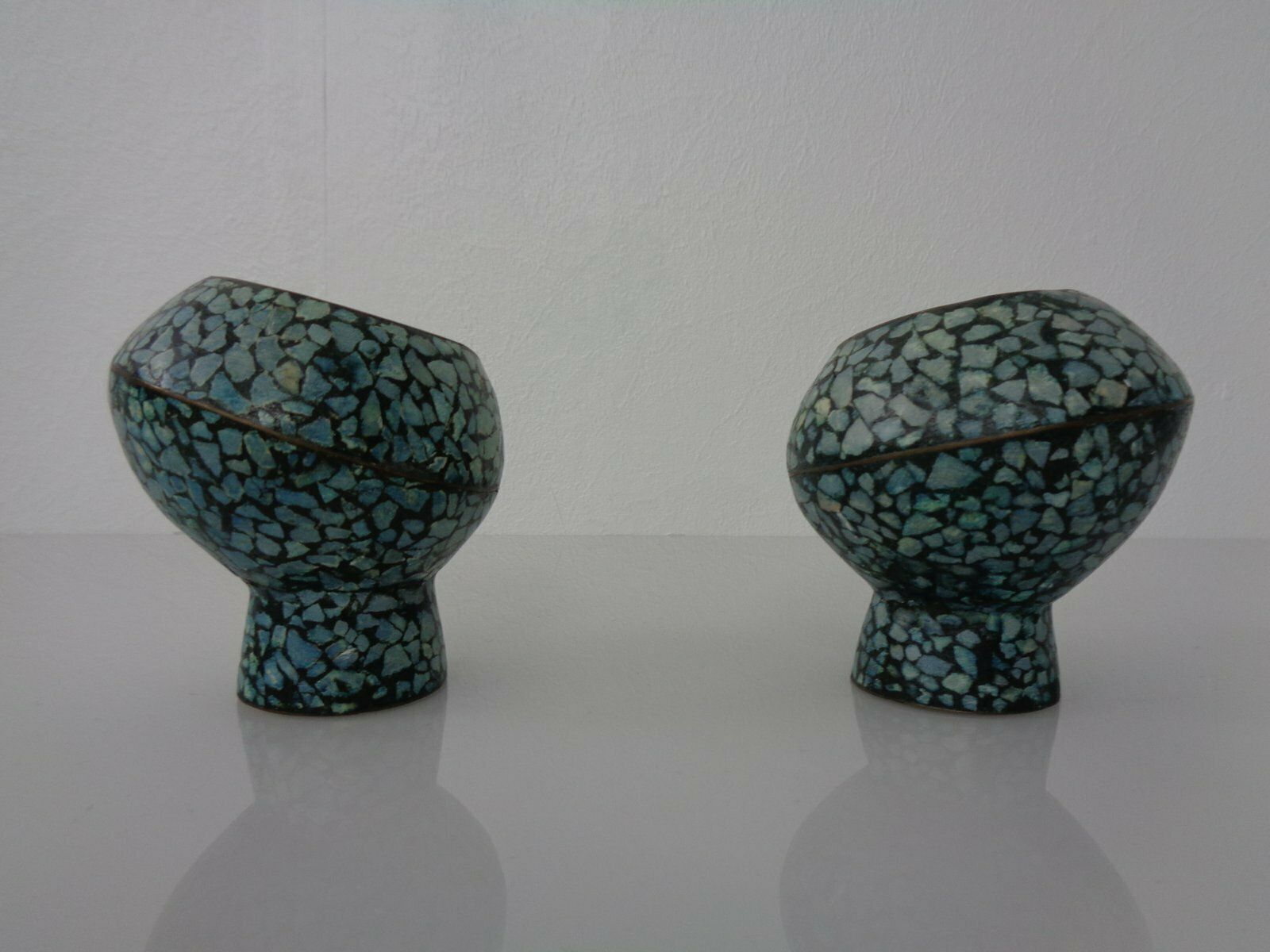 Vintage Indian Copper & Turquoise Stones Ashtrays, 1960s, Set Of 2 photo 366.0