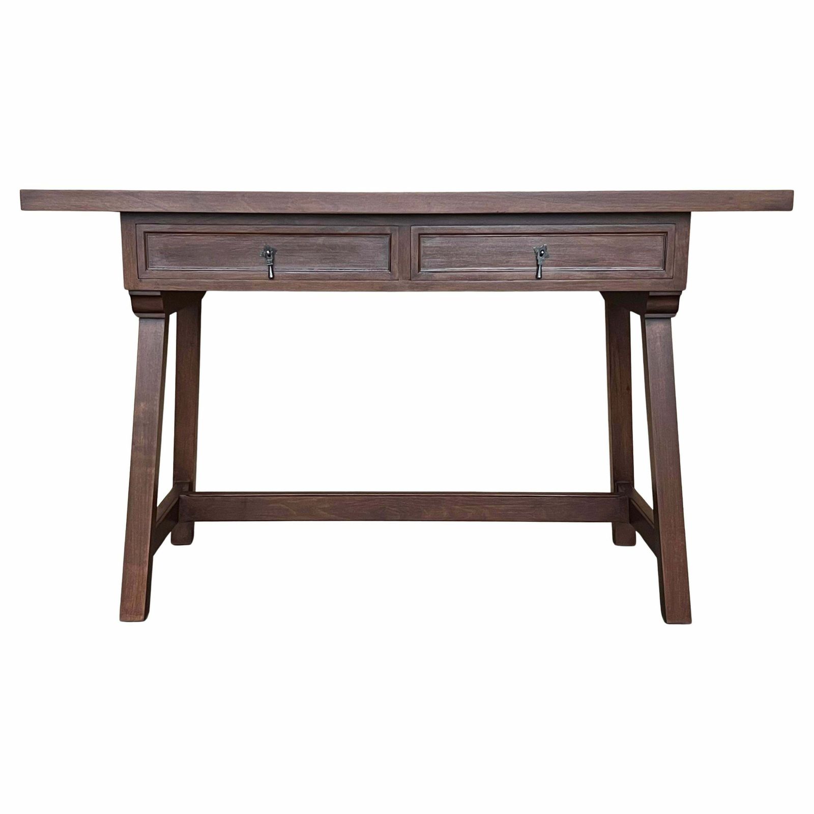 Early 20th Spanisht Walnut Country Farm Desk With Two Drawers