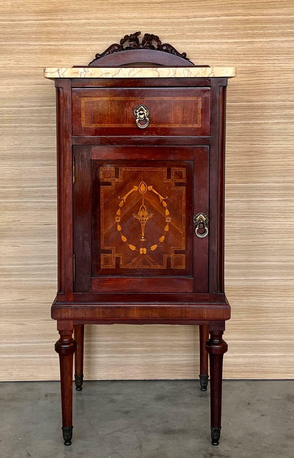 20th Century Pair Of Louis XVI Style Marble Top, Bronze And Walnut Nightstands photo furniture