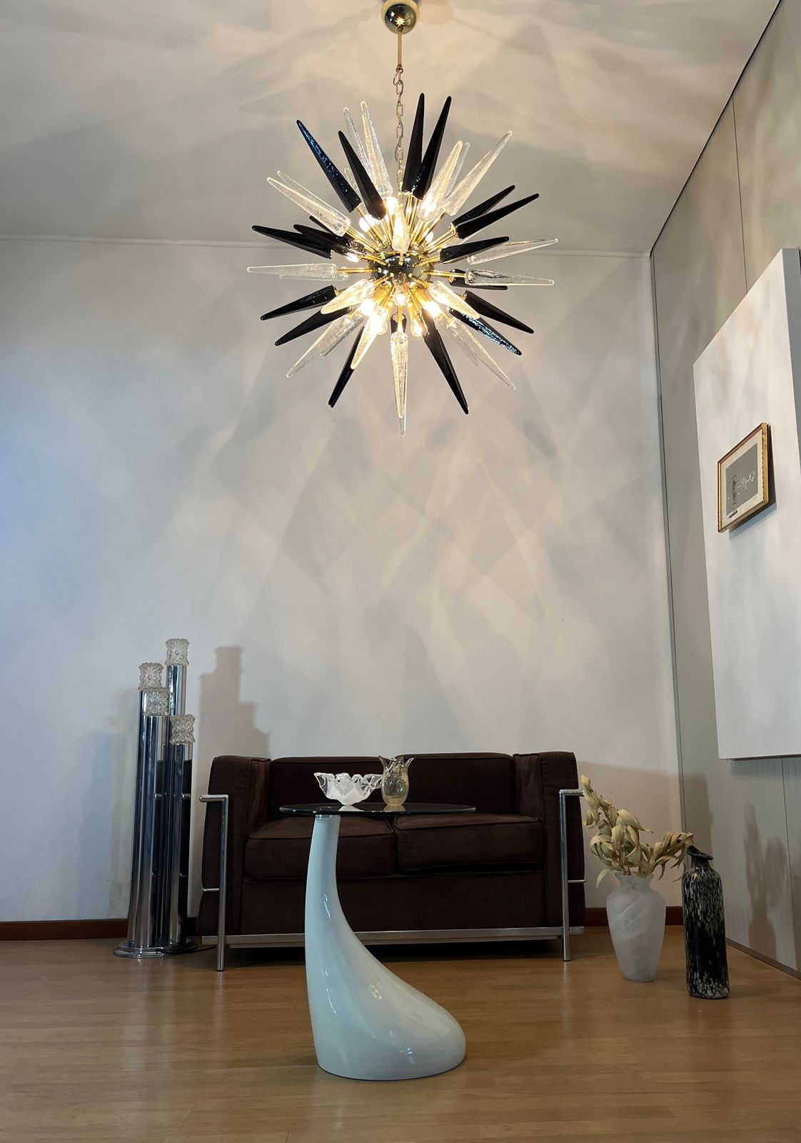 Exceptional Murano Trasparent And Black Glass Sputnik Chandelier   51 Glasses photo Lighting