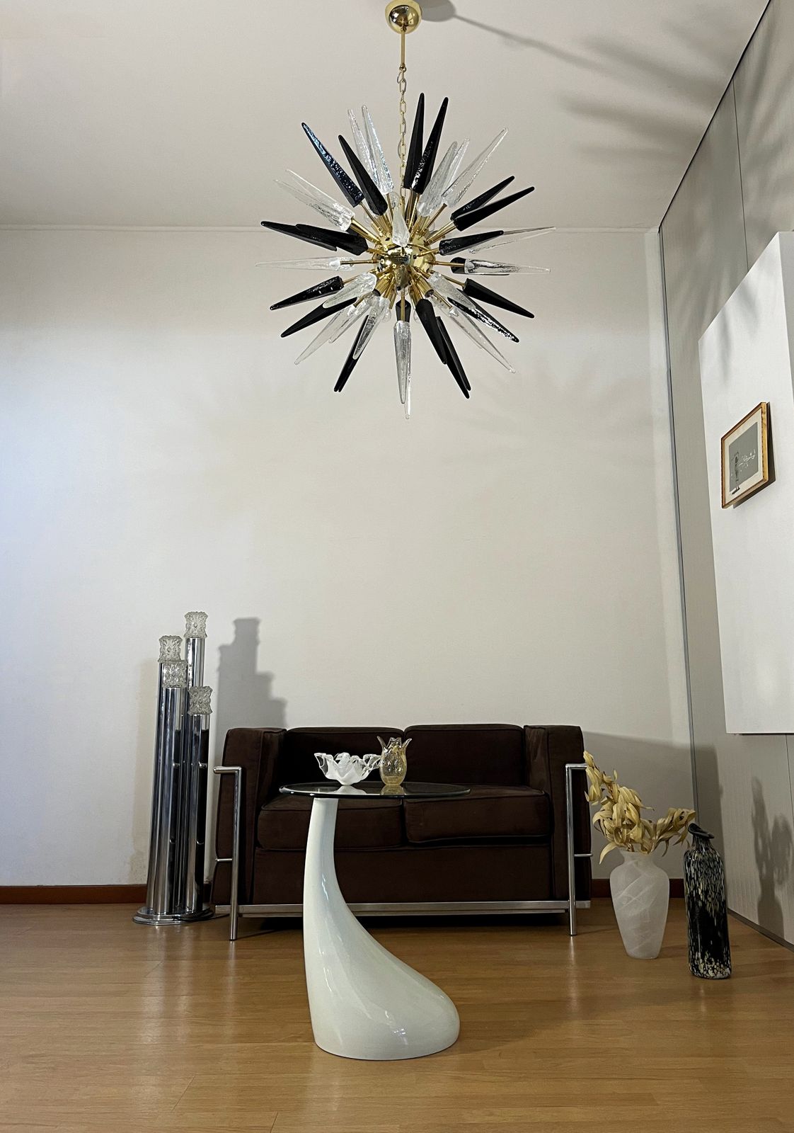 Exceptional Murano Trasparent And Black Glass Sputnik Chandelier   51 Glasses photo buy